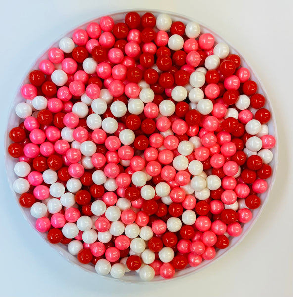 Red Pink White Large Pearls Valentines Day Edible Confetti Sprinkle Mix