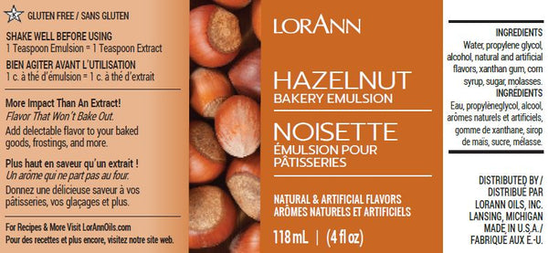 LorAnn Hazelnut , Bakery Emulsion 4 oz.