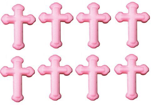 Pink Small Cross Religious Baptism Edible Sugar Decorations Toppers