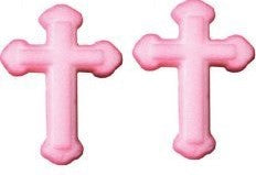 Pink Small Cross Religious Baptism Edible Sugar Decorations Toppers