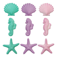 Load image into Gallery viewer, Seahorses Starfish Shells Colored Edible Sugar Decorations Beach Toppers