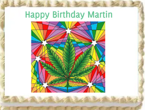 Marijuana Leaf Personalized Edible Cake Image Party Topper Decoration- 1/4 Sheet p20