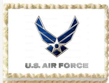 Load image into Gallery viewer, U.S. Air Force Logo Edible Cake Image Party Topper Decoration- 1/4 Sheet