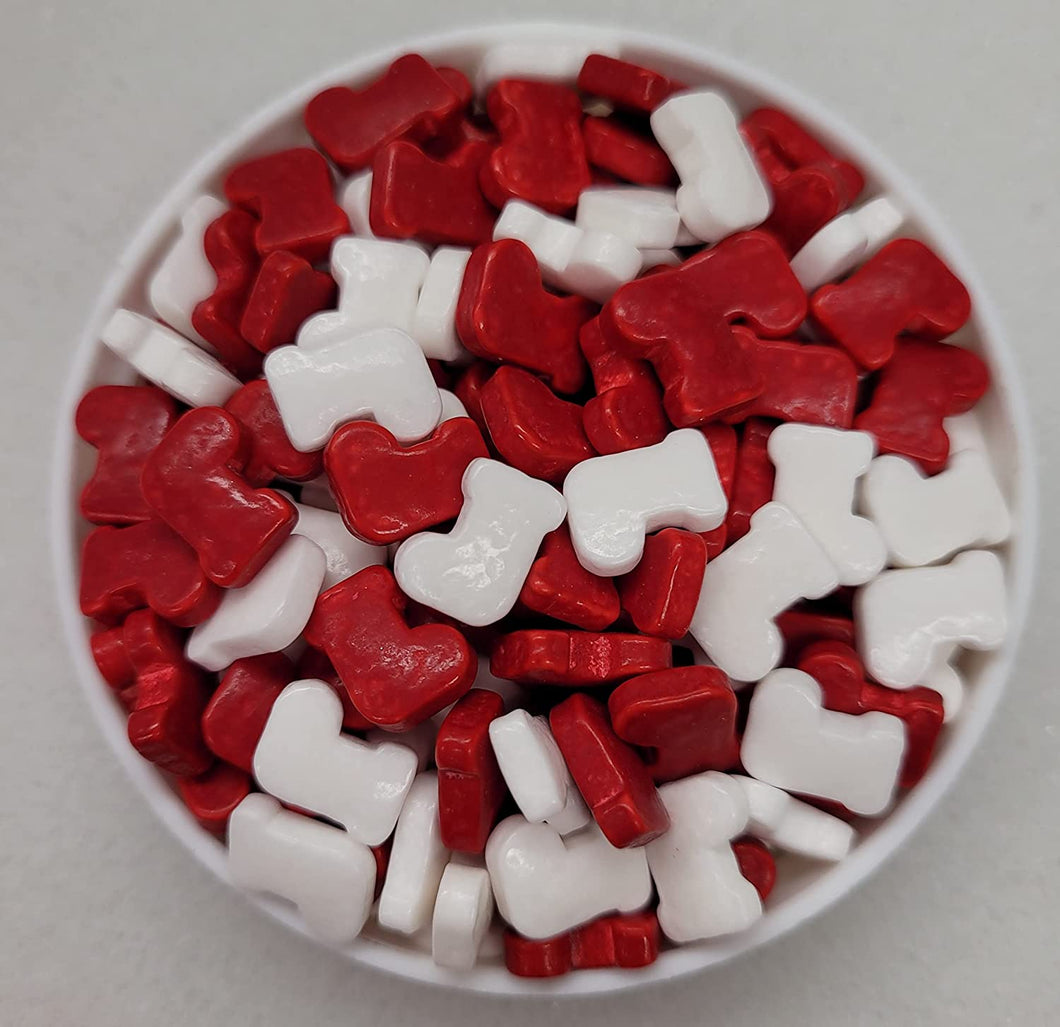 Red & White Christmas Stockings Thick Edible Confetti Quins Sprinkle Mix