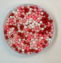 Load image into Gallery viewer, Lots of Pearls Valentines Day Edible Confetti Red Pink White Pearl Sprinkle Mix