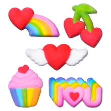Load image into Gallery viewer, Rainbow Party Valentine Assortment Valentines Day Edible Sugar Decorations Toppers