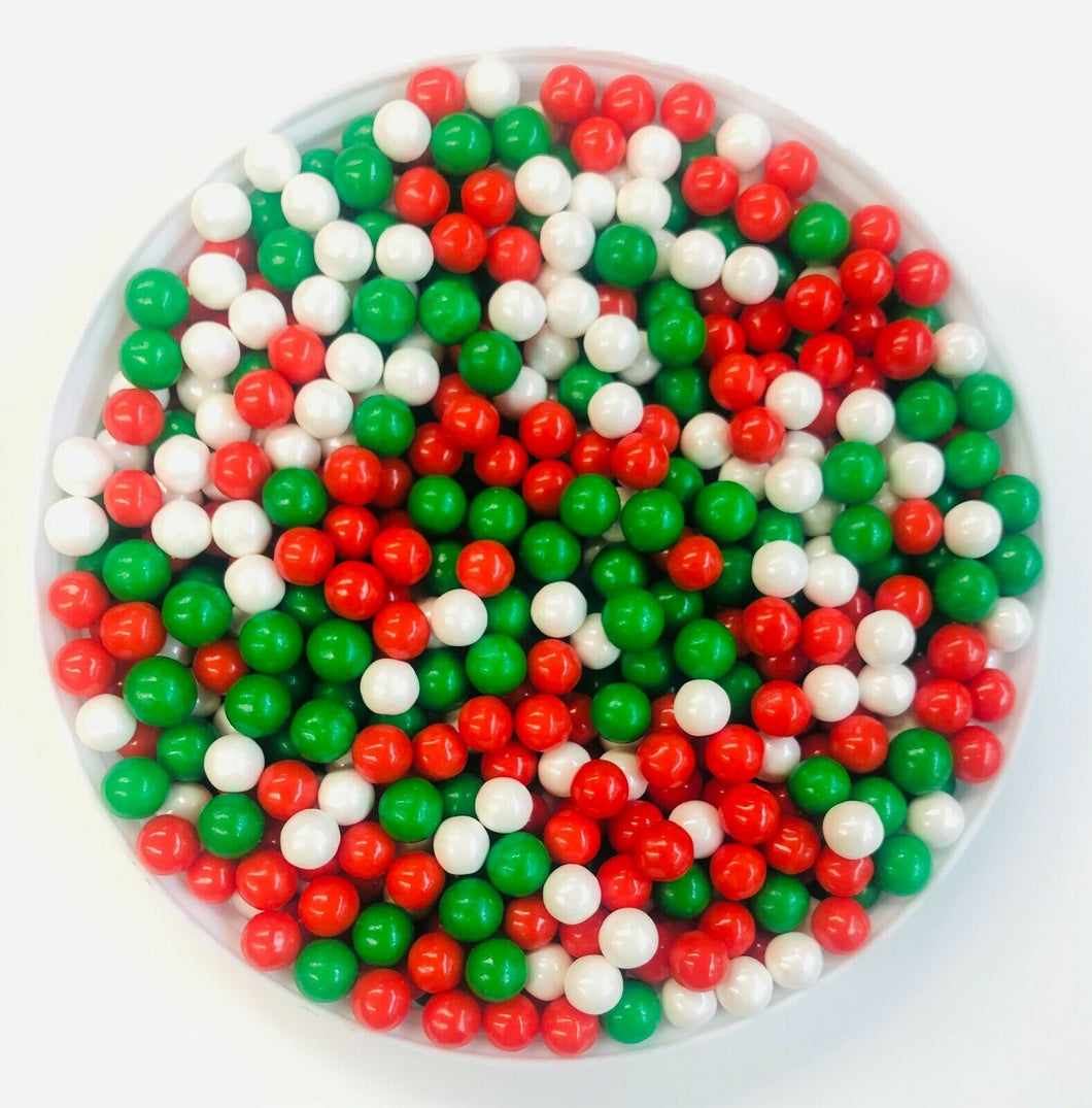 Large Red Green White Christmas Pearls Mix Edible Confetti Sprinkle Mix