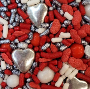Red Heart Have Silver Linings  Valentines Day Edible Confetti Sprinkle Mix
