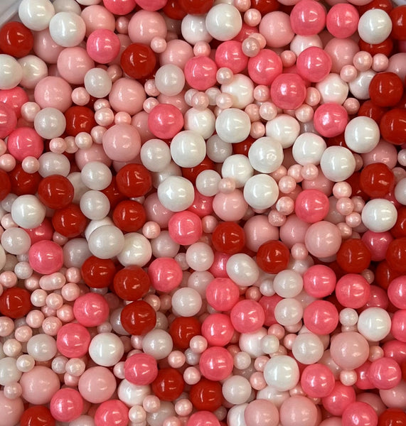 Lots of Pearls Valentines Day Edible Confetti Red Pink White Pearl Sprinkle Mix