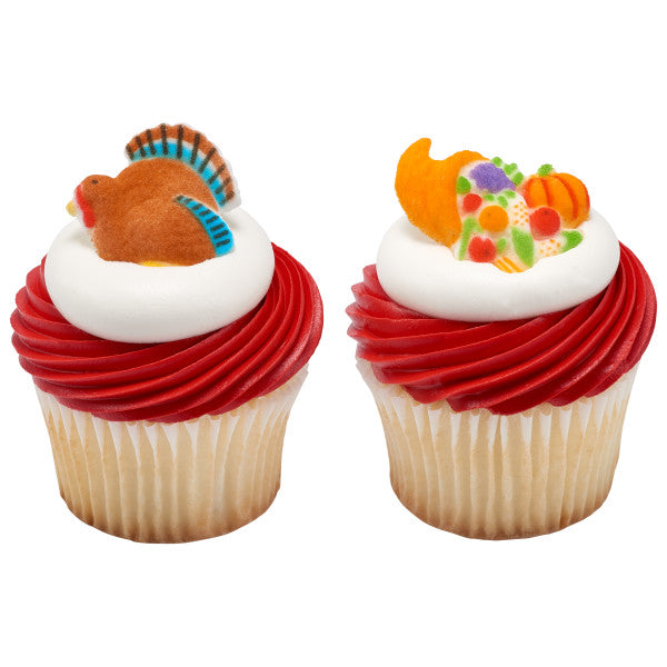 Turkey & Cornucopia Thanksgiving Autumn Edible Assortment Sugar Decorations Toppers