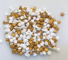 Load image into Gallery viewer, Gold and White Stars Christmas Holidays Edible Confetti Quins Sprinkle Mix
