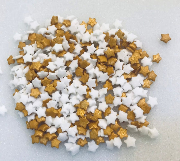 Gold and White Stars Christmas Holidays Edible Confetti Quins Sprinkle Mix