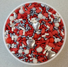 Load image into Gallery viewer, Red Hearts Have Silver Linings Edible Confetti Sprinkle Mix
