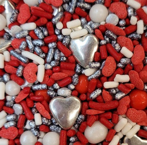 Red Hearts Have Silver Linings Edible Confetti Sprinkle Mix