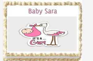 Baby Girl Stork Personalized Edible Cake Image Party Topper Decoration- 1/4 Sheet p3
