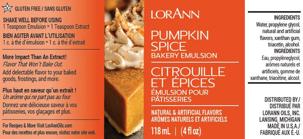 LorAnn Pumpkin Spice, Bakery Emulsion 4 oz.