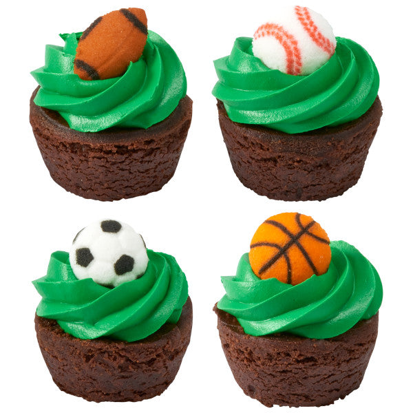 Sports Balls Assortment Edible Sugar Decorations Toppers