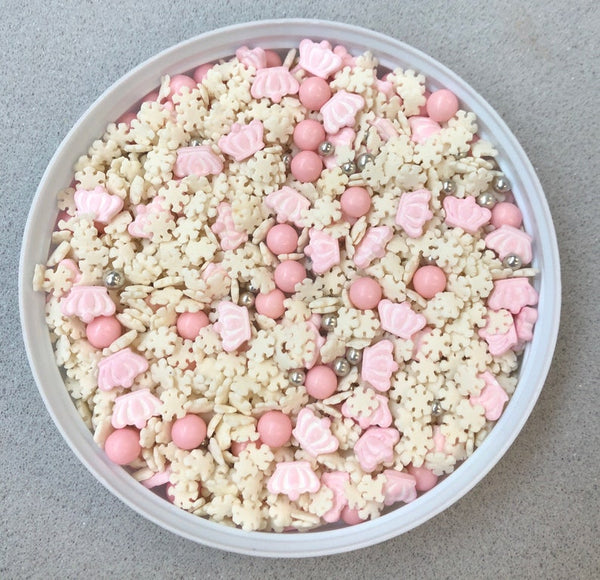 Pink Princess Crown Snow Edible Confetti Sprinkle Mix
